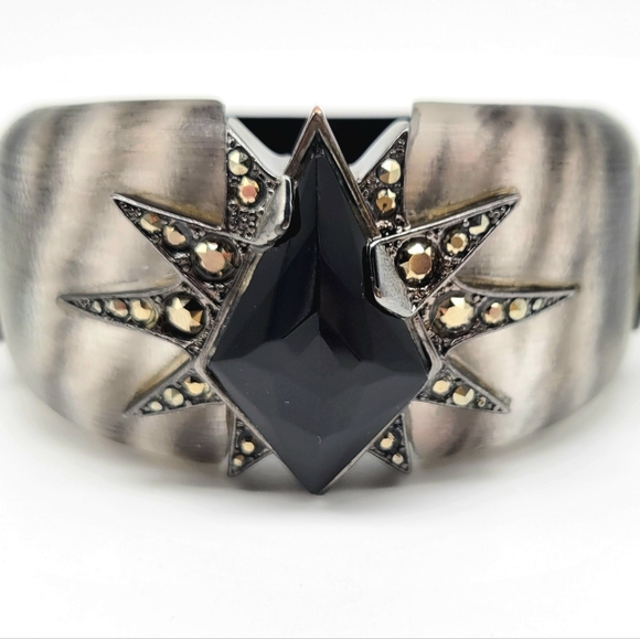 Alexis Bittar GENUINE FACETED ONYX + Swarovski Crystal Zebra Print Bangle - Picture 1 of 14